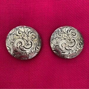 Vintage silver tone Art Nouveau stamped clip ons